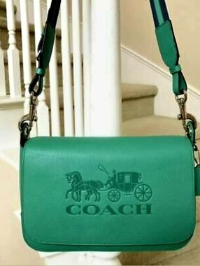 Green Crossbody Coach Bag with Horse & Carriage